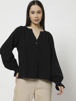 GAP - Women's Black Solid Print Regular Fit Shirt Top