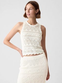 GAP - Women's Off White Textured Print Slim Fit Tank Top