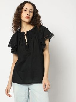 GAP - Women's Black Solid Print Relaxed Fit Top