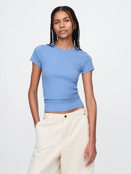 GAP - Women's Blue Solid Round Neck Regular Top