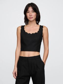 GAP - Women's Black Relaxed Round Neck Bustier Crop Tops