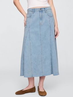 GAP - Blue Women's Mid-Rise Solid Denim Maxi Skirt