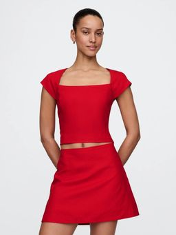 GAP - Women's Red Relaxed Fit Crop Square Neck Crop Tops