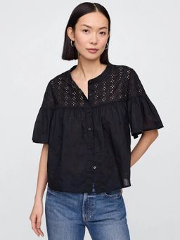 GAP - Women's Black Cut-Work Shirt Top