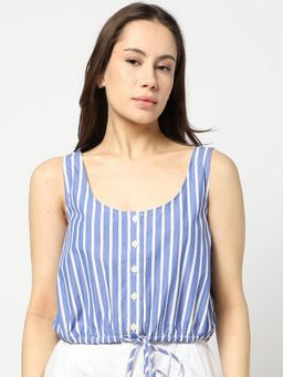GAP - Women's Blue Vertical Stripes Scoop Neck Crop Top