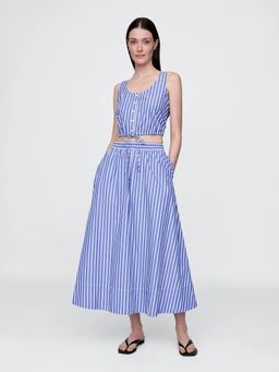 GAP - Blue Women's Mid-Rise Relaxed Fit Striped Midi Skirt