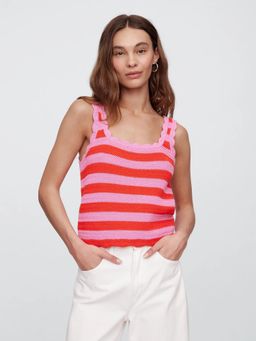 GAP - Women's Pink Regular Fit Round Neck Crochet Tank Top