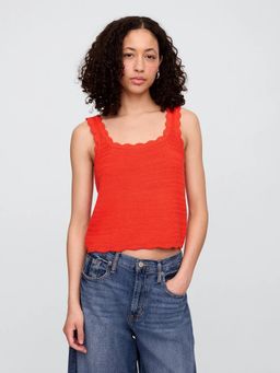 GAP - Women's Red Regular Fit Crochet Round Neck Tank Top
