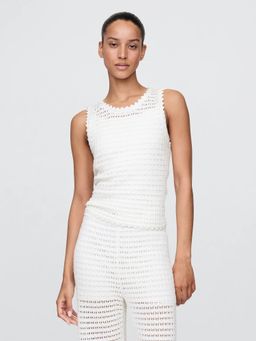 GAP - Women's Off White Slim Fit Crochet Tank Top