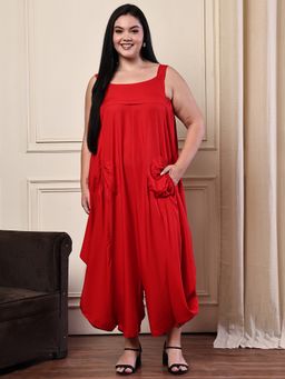 theRebelinme - Solid Red Jumpsuit For Women