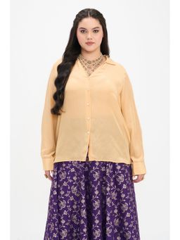 Virgio - Gold Solid Viscose Collar Neck Full Sleeves Shirt Style Crop Top