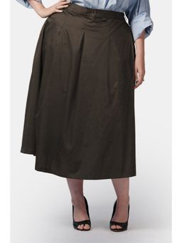 Virgio - Brown Solid Cotton Midi Skirt