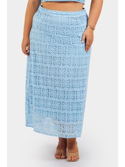 Virgio - Blue Cotton Schiffli Midi Skirt