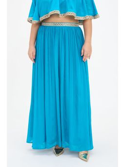 Virgio - Blue Solid Viscose Flared Maxi Skirt