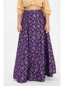 Virgio - Purple Viscose Brocade Flared Maxi Skirt