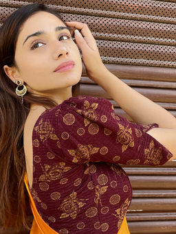 BINDIGASM'S ADVI - Wine Floral Stitched Blouse