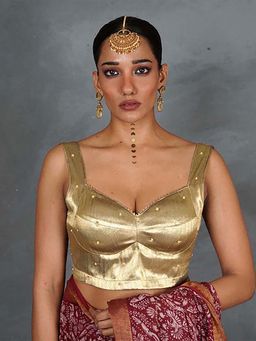 Chidiyaa - Aureya Gold Tissue Silk Stitched Blouse - TARA