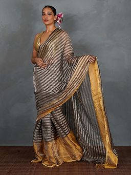 Chidiyaa - Burn Soft Handwoven Linen Saree with Unstitched Blouse