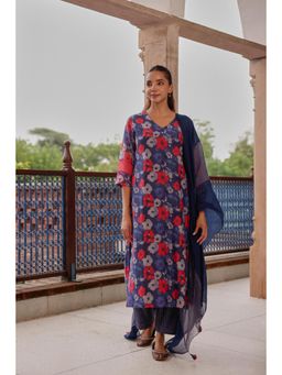 Vaayu - Blue Bloom Floral Printed Kurta with Pant & Dupatta
