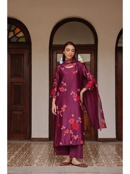 Vaayu - Amethyst Applique Floral Kurta with Pant & Dupatta