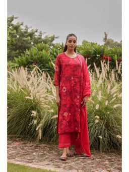 Vaayu - Rosewood Bloom Embroidered Kurta with Pant & Dupatta