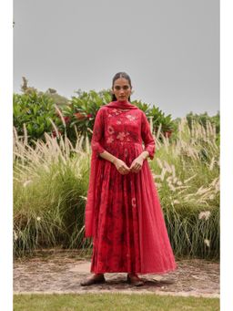 Vaayu - Rosewood Bloom Anarkali Kurta and Dupatta