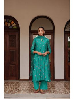 Vaayu - Turquoise Bloom Kurta with Pant & Dupatta