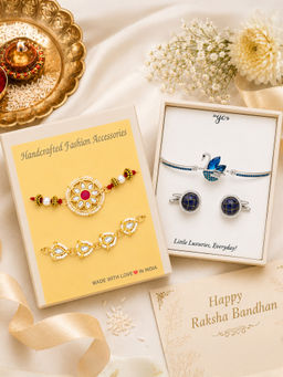 Yellow Chimes - Kundan Lumba and Male Rakhi with Bracelet for Bhabhi and Cufflinks for Bhaiya
