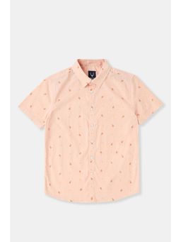 Allen Solly - Boys Cotton Printed Collar Neck Regular Fit Peach Shirt