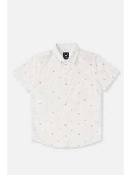 Allen Solly - Boys Cotton Printed Collar Neck Regular Fit White Shirt