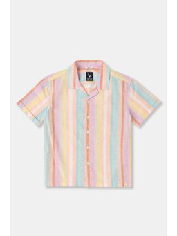 Allen Solly - Boys Cotton Stripes Collar Neck Regular Fit Multi-Color Shirt