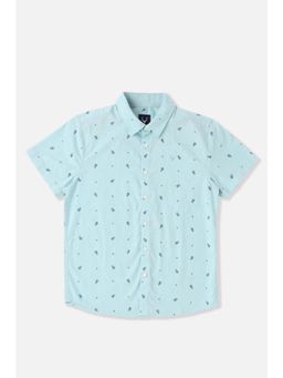 Allen Solly - Boys Cotton Printed Collar Neck Regular Fit Blue Shirt