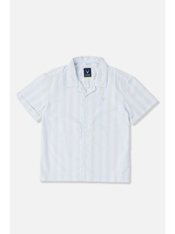 Allen Solly - Boys Cotton Blend Stripes Collar Neck Regular Fit Light Blue Shirt