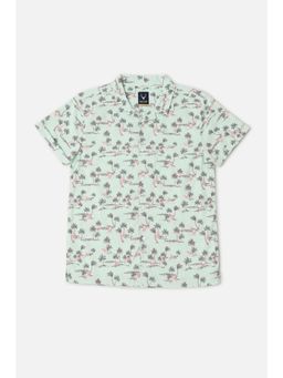 Allen Solly - Boys Cotton Printed Collar Neck Regular Fit Green Shirt