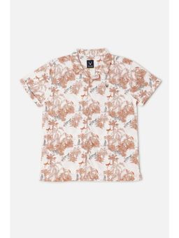 Allen Solly - Boys Cotton Printed Collar Neck Regular Fit White Shirt