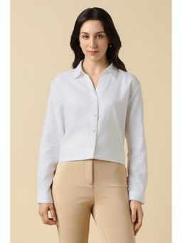 Allen Solly - Women Cotton Textured Collar Neck Regular Fit White Shirt