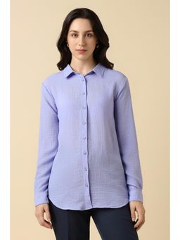 Allen Solly - Women Polyester Textured Collar Neck Regular Fit Purple Shirt