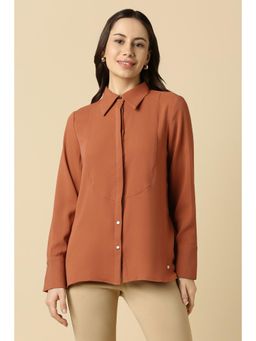 Allen Solly - Women Polyester Solid Collar Neck Regular Fit Brown Shirt