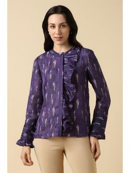 Allen Solly - Women Polyester Self Design Crew Neck Regular Fit Purple Shirt
