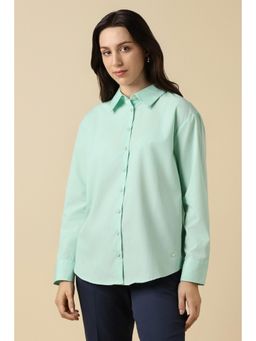Allen Solly - Women Cotton Blend Solid Collar Neck Regular Fit Green Shirt