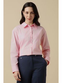 Allen Solly - Women Cotton Blend Solid Collar Neck Regular Fit Pink Shirt