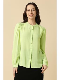 Allen Solly - Women Rayon Solid Collar Neck Regular Fit Green Shirt