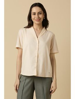 Allen Solly - Women Cotton Solid V-Neck Regular Fit Beige Shirt