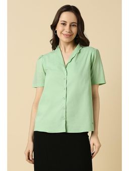 Allen Solly - Women Cotton Solid V-Neck Regular Fit Green Shirt