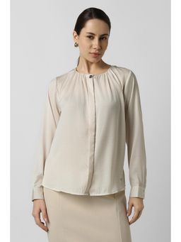 Van Heusen - Women Polyester Geometric Collar Neck Regular Fit Beige Shirt