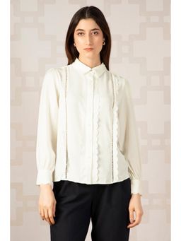 Van Heusen - Women Polyester Self Design Collar Neck Regular Fit White Shirt