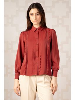 Van Heusen - Women Polyester Self Design Collar Neck Regular Fit Red Shirt