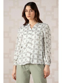 Van Heusen - Women Polyester Printed Crew Neck Regular Fit White Shirt