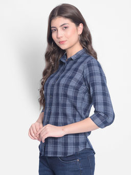 CRIMSOUNE CLUB - Womens Navy Blue Checked Shirt