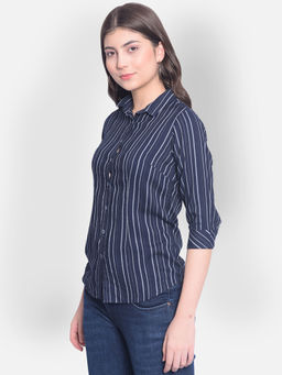 CRIMSOUNE CLUB - Womens Navy Blue Striped Shirt